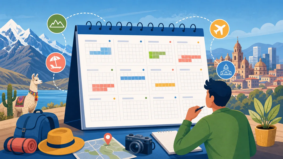 Ilustración de calendario de julio con fechas importantes en Bolivia 2026