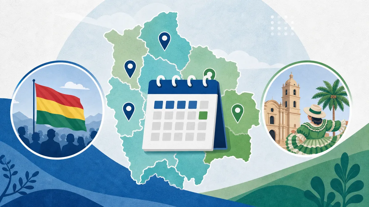 Ilustración de calendario de septiembre con fechas departamentales en Bolivia 2026